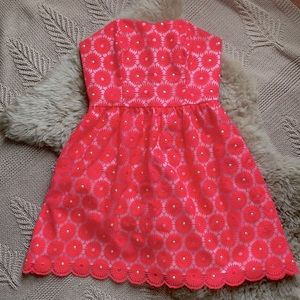 Lilly Pulitzer Strapless Bright Pink & Pearl Dress